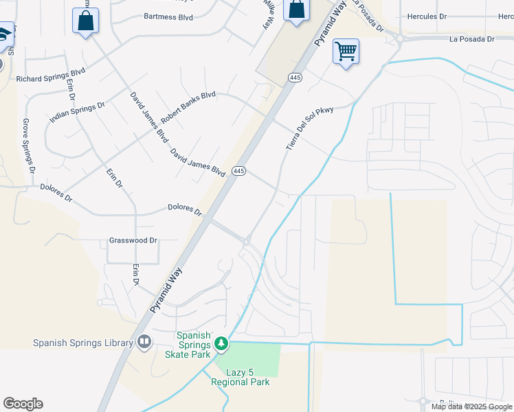 map of restaurants, bars, coffee shops, grocery stores, and more near 8100 Pyramid Way in Spanish Springs