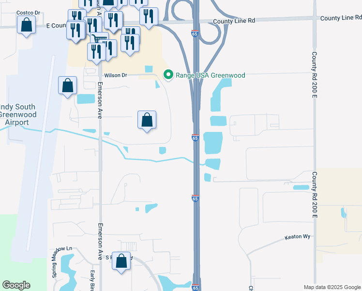 map of restaurants, bars, coffee shops, grocery stores, and more near 607 Greenwood Springs Drive in Greenwood