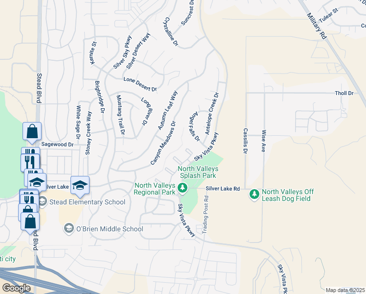 map of restaurants, bars, coffee shops, grocery stores, and more near 6C Sky Vista Parkway in Reno