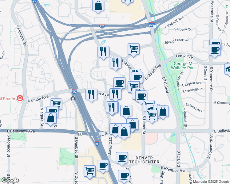 map of restaurants, bars, coffee shops, grocery stores, and more near in Denver