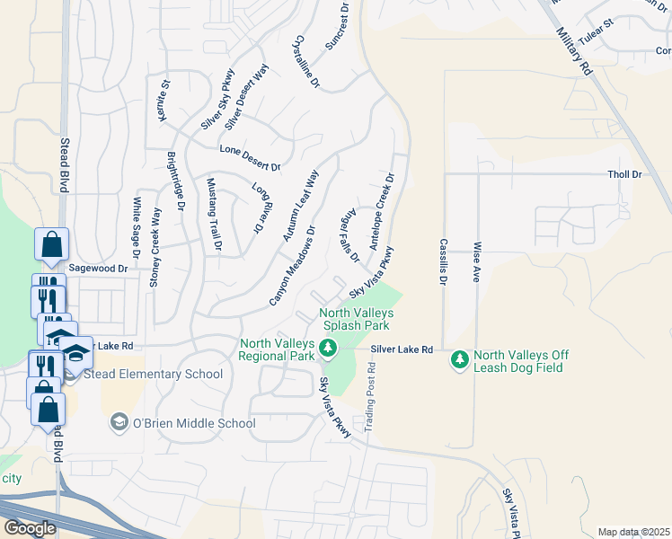 map of restaurants, bars, coffee shops, grocery stores, and more near 6C Sky Vista Parkway in Reno