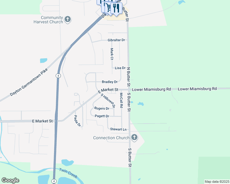 map of restaurants, bars, coffee shops, grocery stores, and more near 1431 East Market Street in Germantown