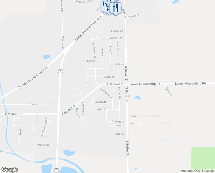 map of restaurants, bars, coffee shops, grocery stores, and more near 1431 East Market Street in Germantown