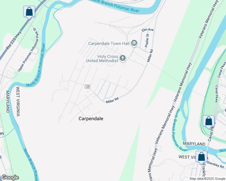 map of restaurants, bars, coffee shops, grocery stores, and more near 108 Washington Street in Ridgeley
