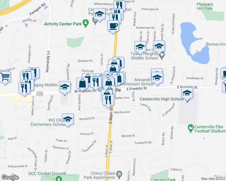 map of restaurants, bars, coffee shops, grocery stores, and more near 4 S Main St in Dayton