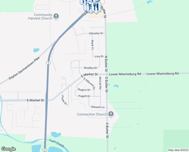 map of restaurants, bars, coffee shops, grocery stores, and more near 1459 East Market Street in Germantown