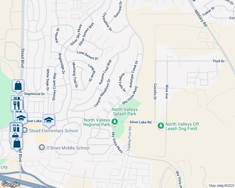 map of restaurants, bars, coffee shops, grocery stores, and more near 6C Sky Vista Parkway in Reno