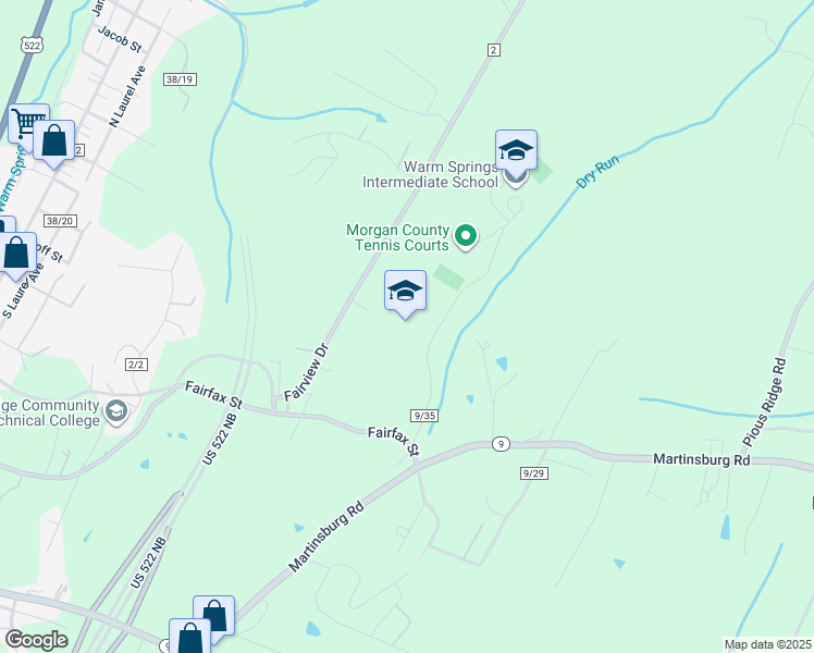 map of restaurants, bars, coffee shops, grocery stores, and more near 271 Warm Springs Way in Berkeley Springs
