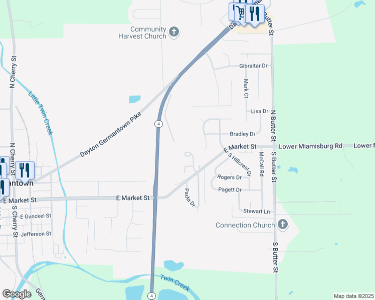 map of restaurants, bars, coffee shops, grocery stores, and more near in Germantown