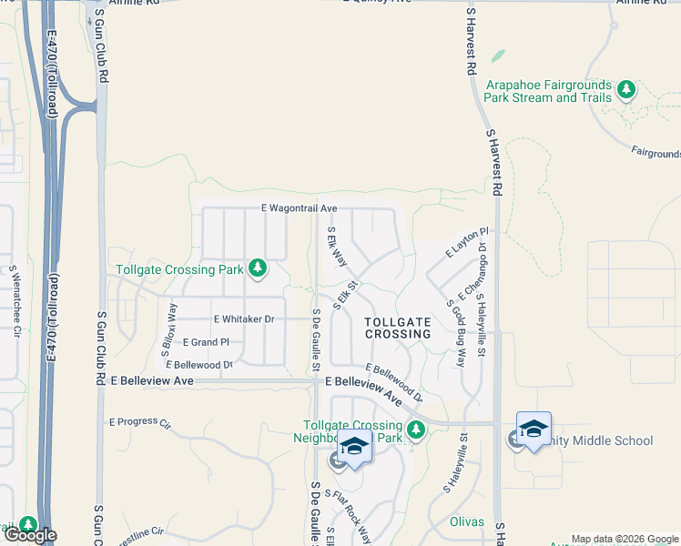 map of restaurants, bars, coffee shops, grocery stores, and more near 4888 South Elk Way in Aurora