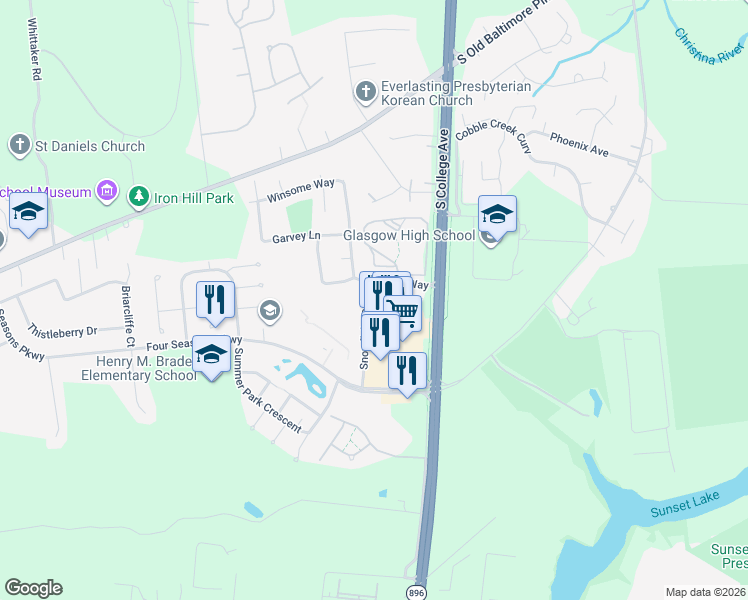 map of restaurants, bars, coffee shops, grocery stores, and more near 231 Britain Court in Newark