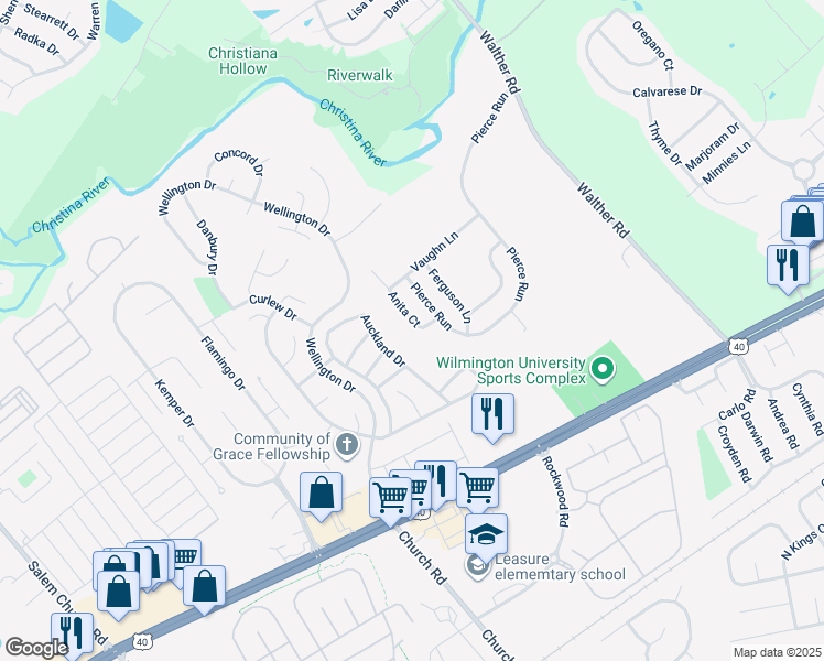 map of restaurants, bars, coffee shops, grocery stores, and more near 211 Anita Ct in Newark