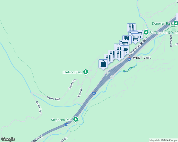 map of restaurants, bars, coffee shops, grocery stores, and more near 2475 Garmisch Drive in Vail
