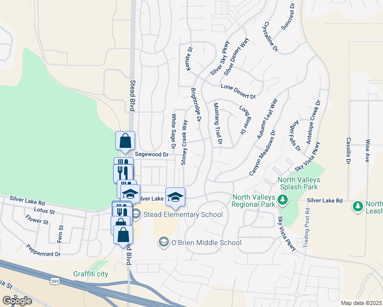map of restaurants, bars, coffee shops, grocery stores, and more near 9975 Sandhaven Court in Reno