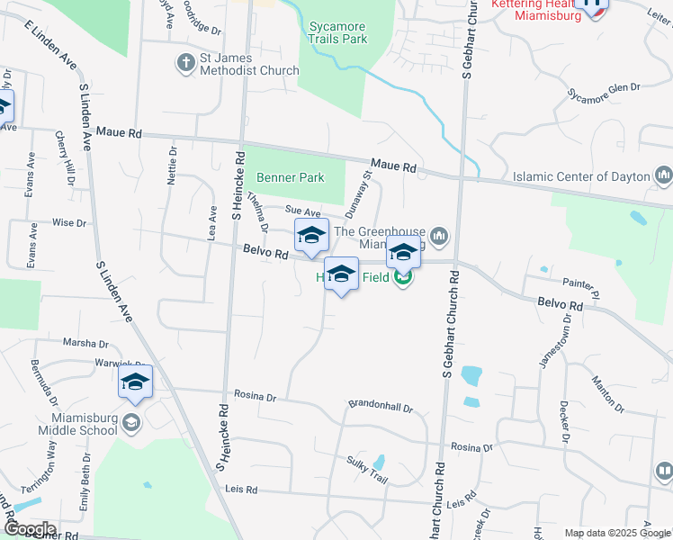 map of restaurants, bars, coffee shops, grocery stores, and more near 1804 Belvo Road in Miamisburg