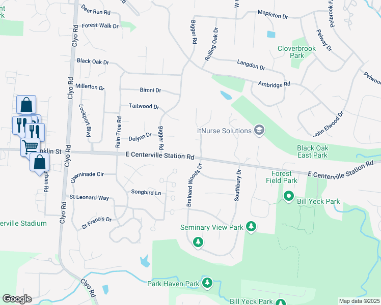 map of restaurants, bars, coffee shops, grocery stores, and more near 1301 East Centerville Station Road in Dayton