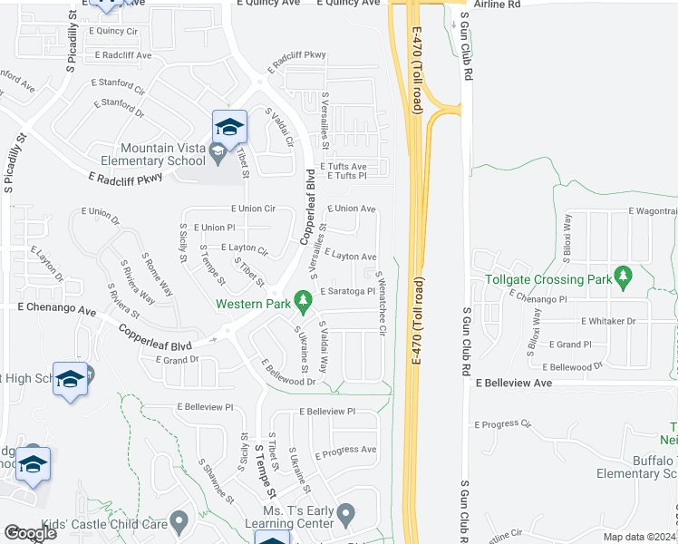 map of restaurants, bars, coffee shops, grocery stores, and more near 4842 South Versailles Street in Aurora