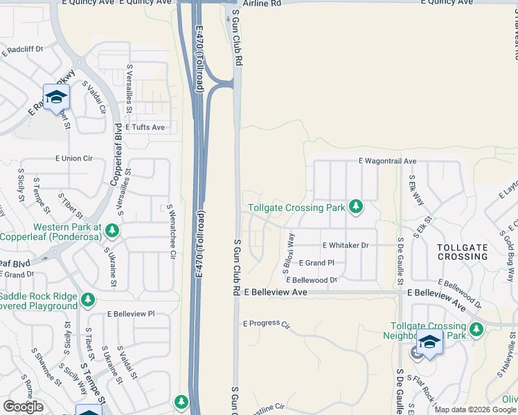 map of restaurants, bars, coffee shops, grocery stores, and more near 24000 East Saratoga Circle in Aurora
