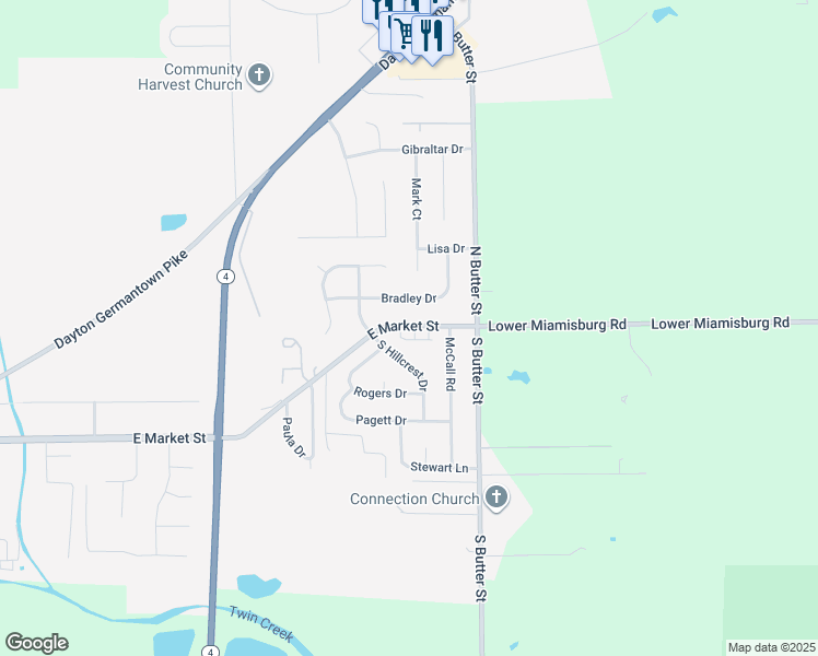 map of restaurants, bars, coffee shops, grocery stores, and more near 1431 East Market Street in Germantown