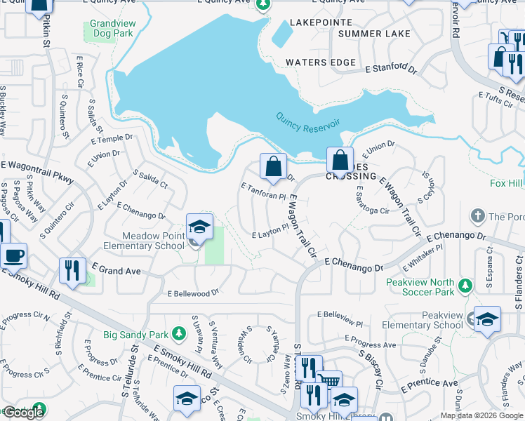 map of restaurants, bars, coffee shops, grocery stores, and more near 4767 South Zeno Street in Aurora