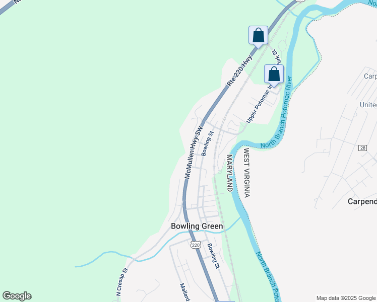 map of restaurants, bars, coffee shops, grocery stores, and more near 12211 McMullen Highway Southwest in Cumberland