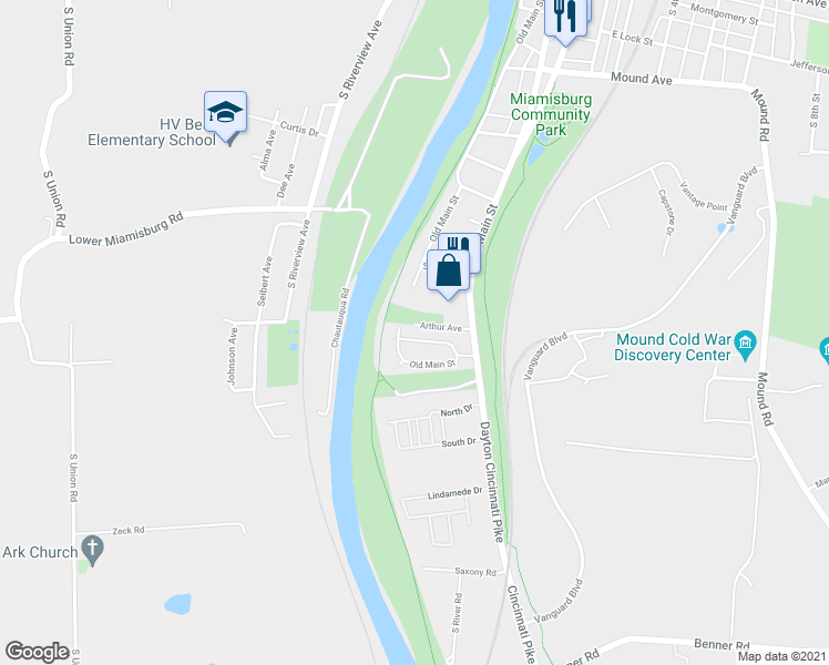 map of restaurants, bars, coffee shops, grocery stores, and more near 69 Arthur Avenue in Miamisburg