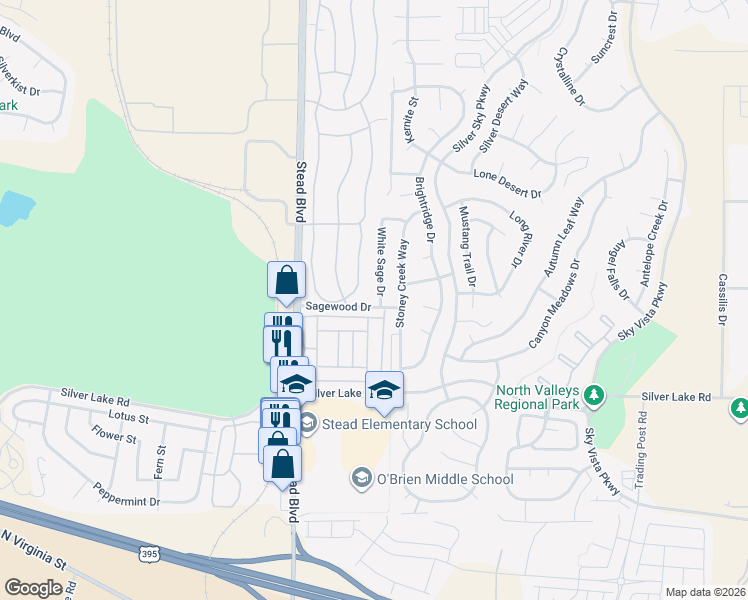 map of restaurants, bars, coffee shops, grocery stores, and more near 11115 White Sage Drive in Reno