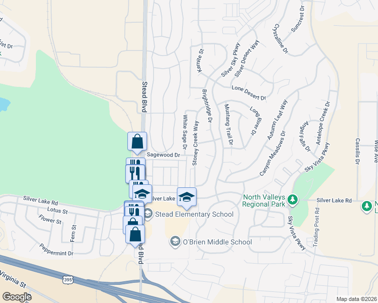 map of restaurants, bars, coffee shops, grocery stores, and more near 11115 White Sage Drive in Reno