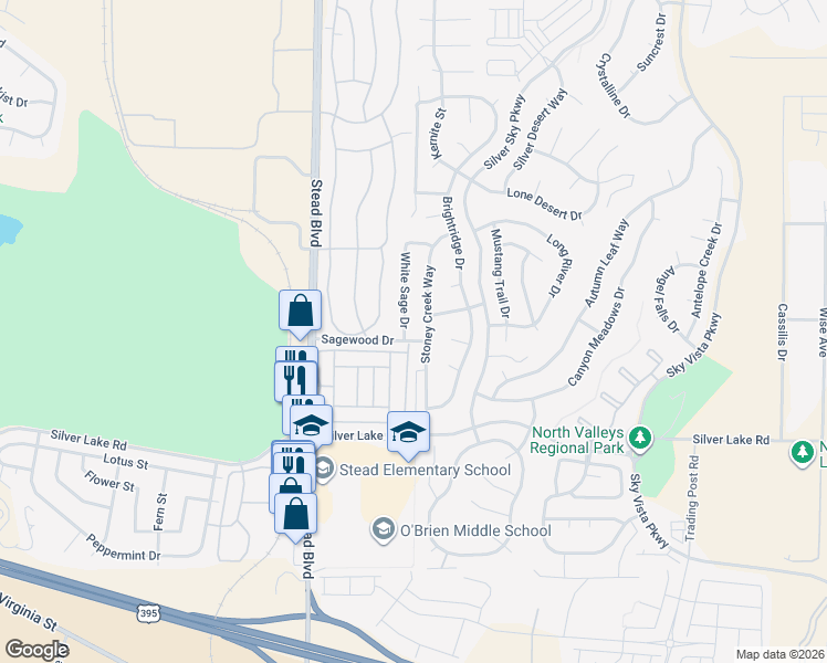 map of restaurants, bars, coffee shops, grocery stores, and more near 11115 White Sage Drive in Reno