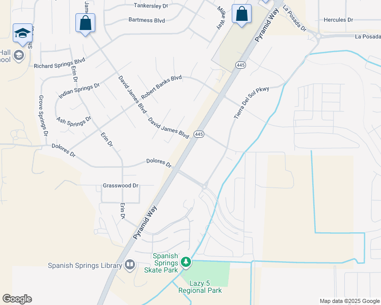 map of restaurants, bars, coffee shops, grocery stores, and more near 8100 Pyramid Way in Spanish Springs