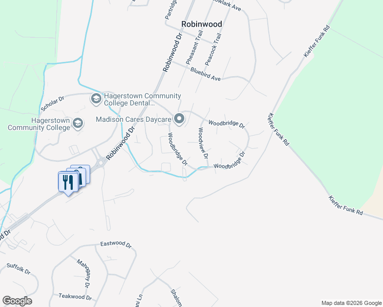 map of restaurants, bars, coffee shops, grocery stores, and more near 11406 Fox Chase Court in Hagerstown
