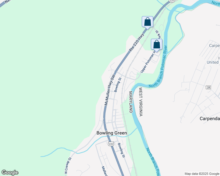 map of restaurants, bars, coffee shops, grocery stores, and more near 12208 McMullen Highway Southwest in Cumberland