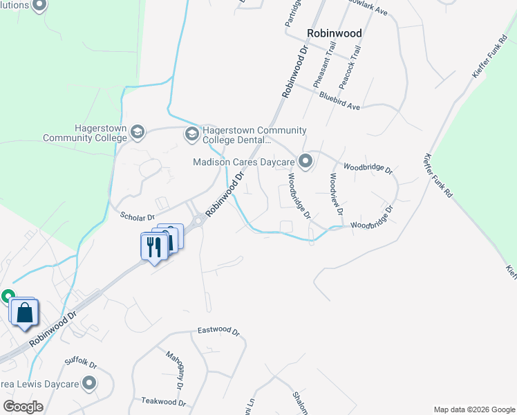 map of restaurants, bars, coffee shops, grocery stores, and more near 11512 Selema Drive in Hagerstown