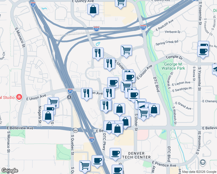 map of restaurants, bars, coffee shops, grocery stores, and more near in Denver