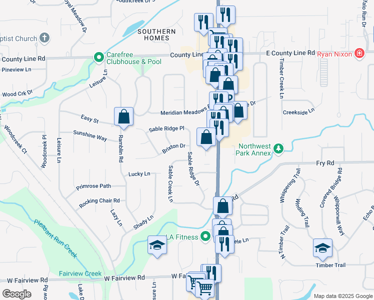 map of restaurants, bars, coffee shops, grocery stores, and more near 852 Sable Creek Lane in Greenwood