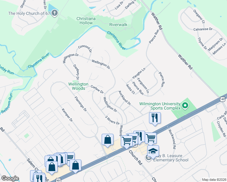map of restaurants, bars, coffee shops, grocery stores, and more near 133 Auckland Drive in Newark