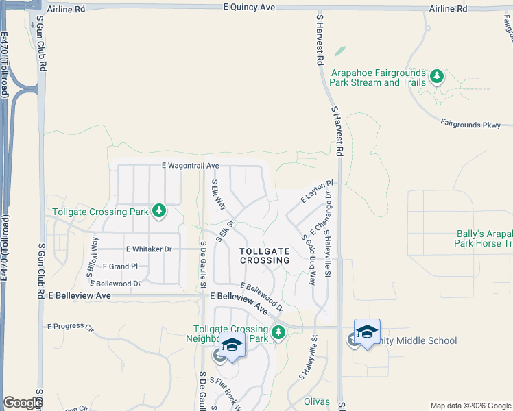map of restaurants, bars, coffee shops, grocery stores, and more near 4893 South Fultondale Way in Aurora