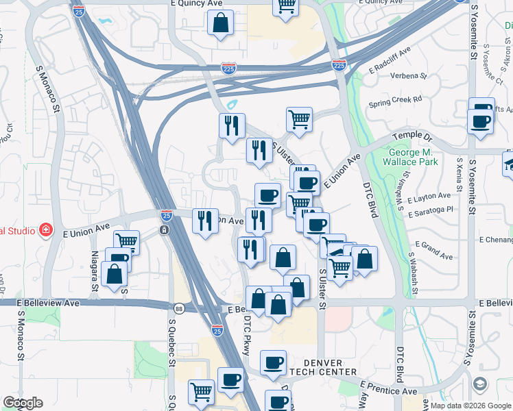 map of restaurants, bars, coffee shops, grocery stores, and more near in Denver