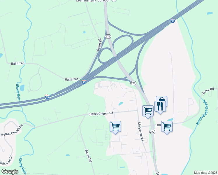 map of restaurants, bars, coffee shops, grocery stores, and more near 108 Chesapeake Ridge Lane in North East