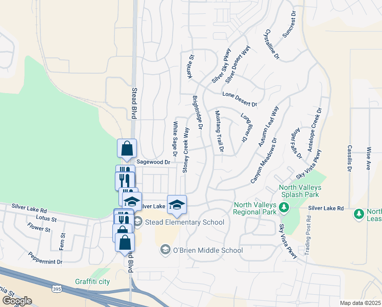 map of restaurants, bars, coffee shops, grocery stores, and more near 9975 Sandhaven Court in Reno