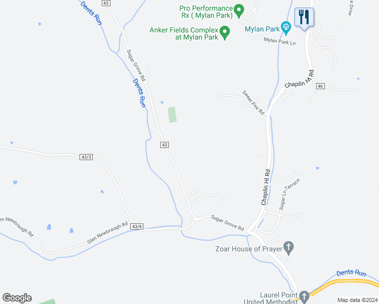 map of restaurants, bars, coffee shops, grocery stores, and more near 328 Sugar Grove Road in Morgantown