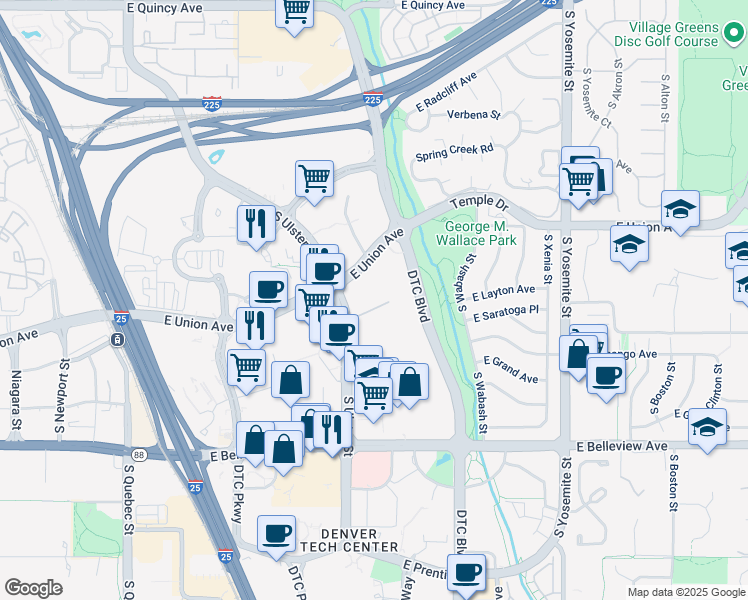 map of restaurants, bars, coffee shops, grocery stores, and more near 8110 East Union Avenue in Denver