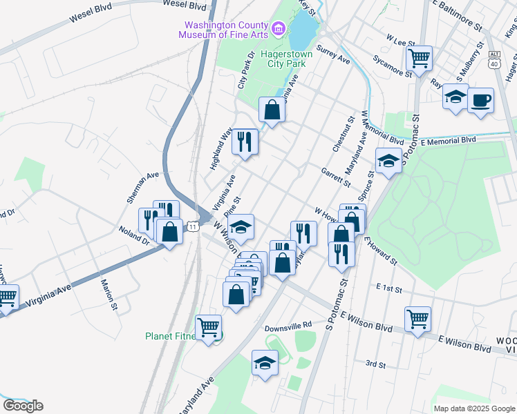 map of restaurants, bars, coffee shops, grocery stores, and more near 842 Summit Avenue in Hagerstown