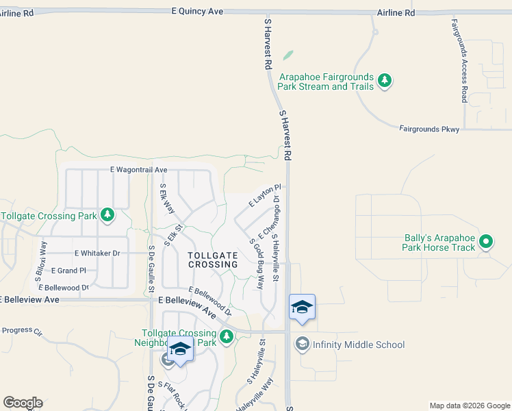 map of restaurants, bars, coffee shops, grocery stores, and more near 24687 East Saratoga Place in Aurora