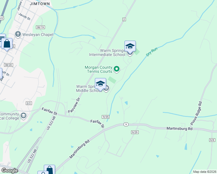 map of restaurants, bars, coffee shops, grocery stores, and more near 271 Warm Springs Way in Berkeley Springs