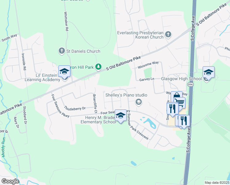 map of restaurants, bars, coffee shops, grocery stores, and more near 143 Autumn Horseshoe Bend in Newark
