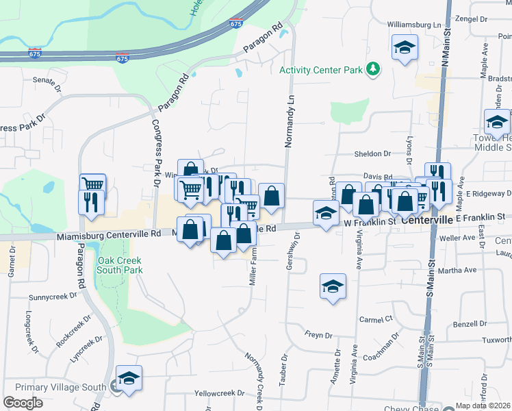 map of restaurants, bars, coffee shops, grocery stores, and more near 359 Miamisburg Centerville Rd in Dayton