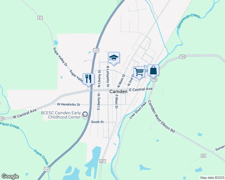 map of restaurants, bars, coffee shops, grocery stores, and more near 54 West Central Avenue in Camden