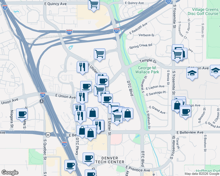 map of restaurants, bars, coffee shops, grocery stores, and more near 8080 East Union Avenue in Denver