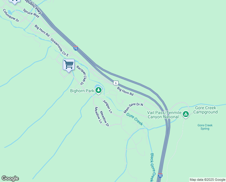 map of restaurants, bars, coffee shops, grocery stores, and more near 5020 Main Gore Place in Vail